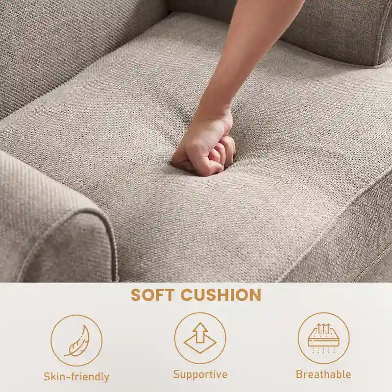 Fauteuil club avec clous décoratifs, mousse haute densité, pieds en bois massif, tissu lin, capacité de 136 kg