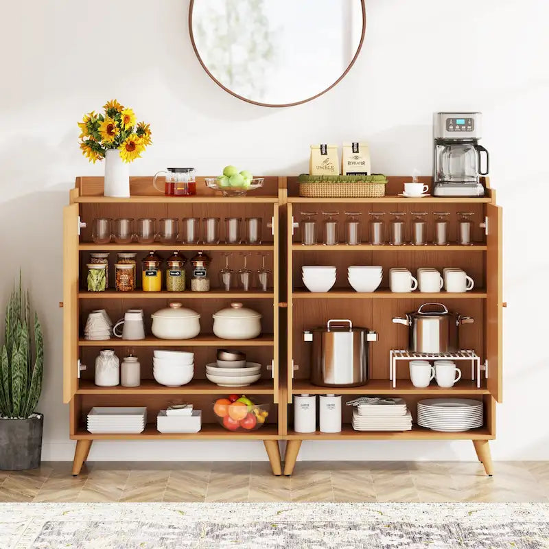 Buffet vaisselier 73 cm L x 110 cm H, 2 portes, 3 étagères réglables, MDF et pieds en métal