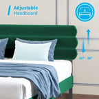 Cadre de lit rembourré avec tête de lit capitonnée en velours réglable 36-38", sans sommier, Grand lit/Très grand lit/Très très grand lit