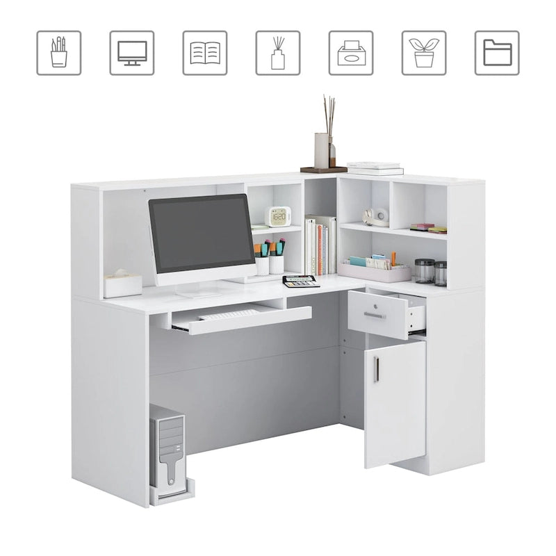 Bureau d'accueil en bois en forme de L, marbré noir ou blanc, de 55,9 pouces