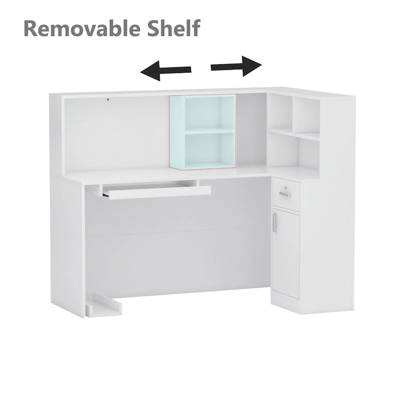 Bureau d'accueil en bois en forme de L, marbré noir ou blanc, de 55,9 pouces