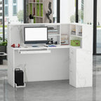 Bureau d'accueil en bois en forme de L, marbré noir ou blanc, de 55,9 pouces