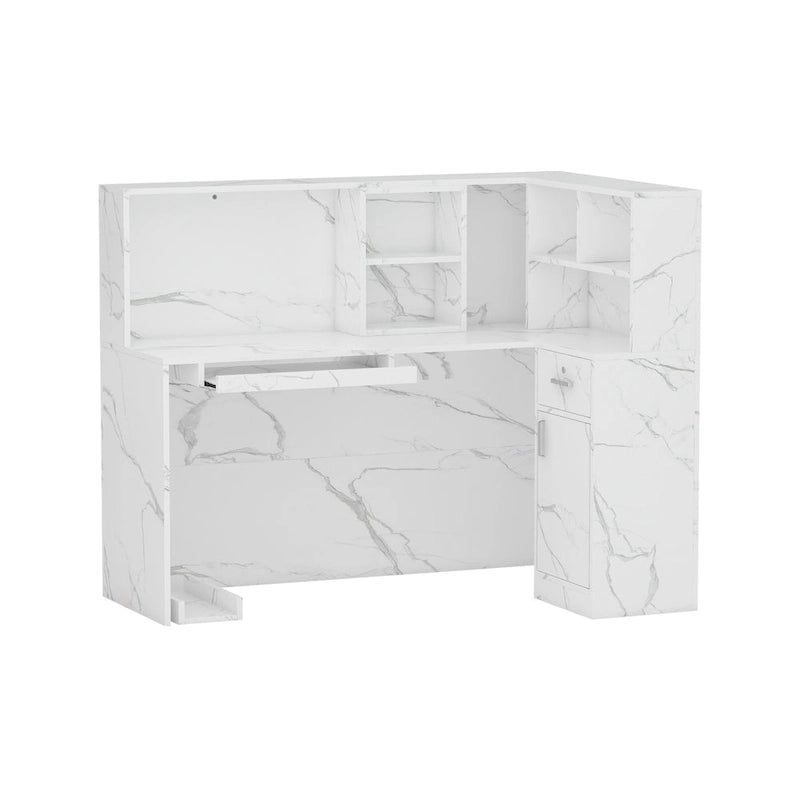 Bureau d'accueil en bois en forme de L, marbré noir ou blanc, de 55,9 pouces