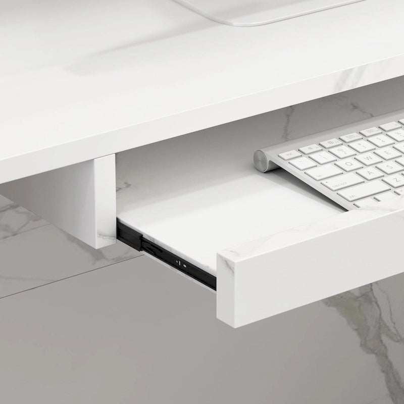 Bureau d'accueil en bois en forme de L, marbré noir ou blanc, de 55,9 pouces