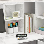 Bureau d'accueil en bois en forme de L, marbré noir ou blanc, de 55,9 pouces