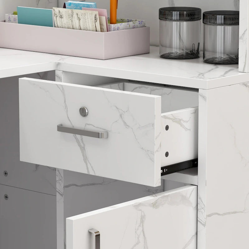 Bureau d'accueil en bois en forme de L, marbré noir ou blanc, de 55,9 pouces