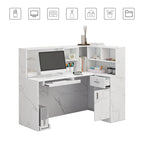 Bureau d'accueil en bois en forme de L, marbré noir ou blanc, de 55,9 pouces