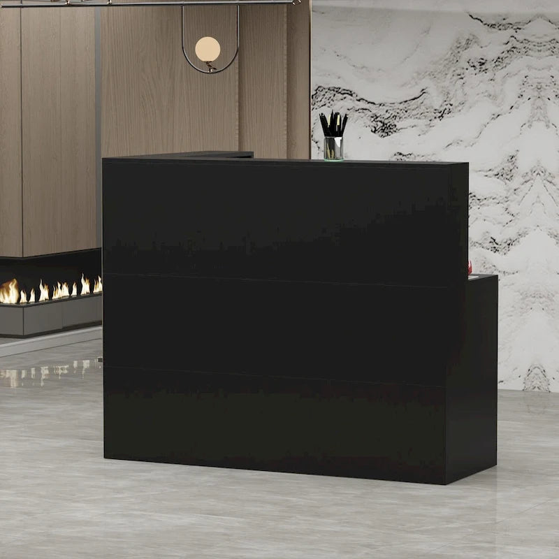 Bureau d'accueil en bois en forme de L, marbré noir ou blanc, de 55,9 pouces