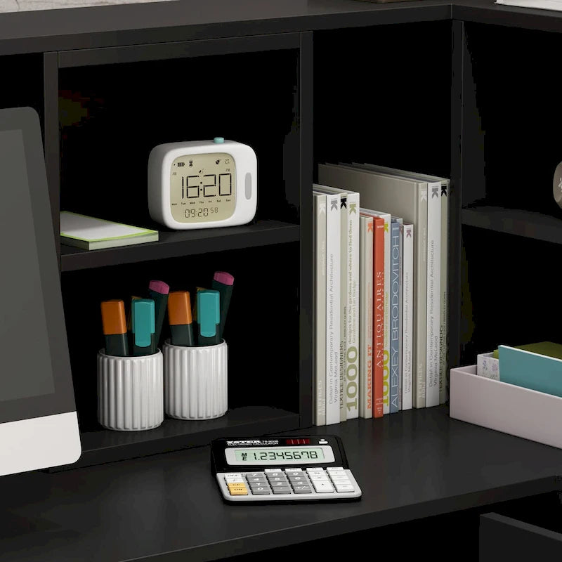 Bureau d'accueil en bois en forme de L, marbré noir ou blanc, de 55,9 pouces
