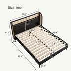 Lit plateforme Queen avec tête de lit en rotin, cadre en pin, aucun sommier tapissier requis 64,6" L