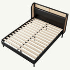 Lit plateforme Queen avec tête de lit en rotin, cadre en pin, aucun sommier tapissier requis 64,6" L