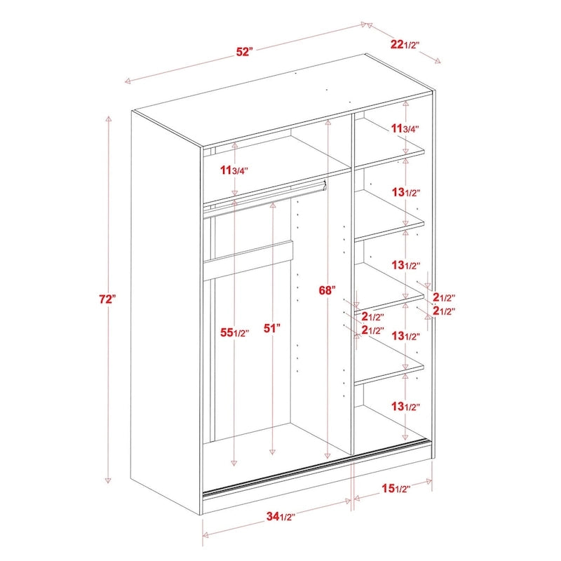 Système de dressing modulaire en pin massif, portes coulissantes, extensible de 91 à 274 cm de large, 183 cm de haut