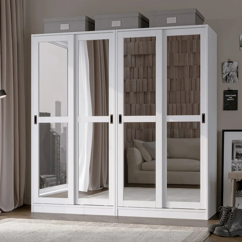 Système de dressing modulaire en pin massif, portes coulissantes, extensible de 91 à 274 cm de large, 183 cm de haut
