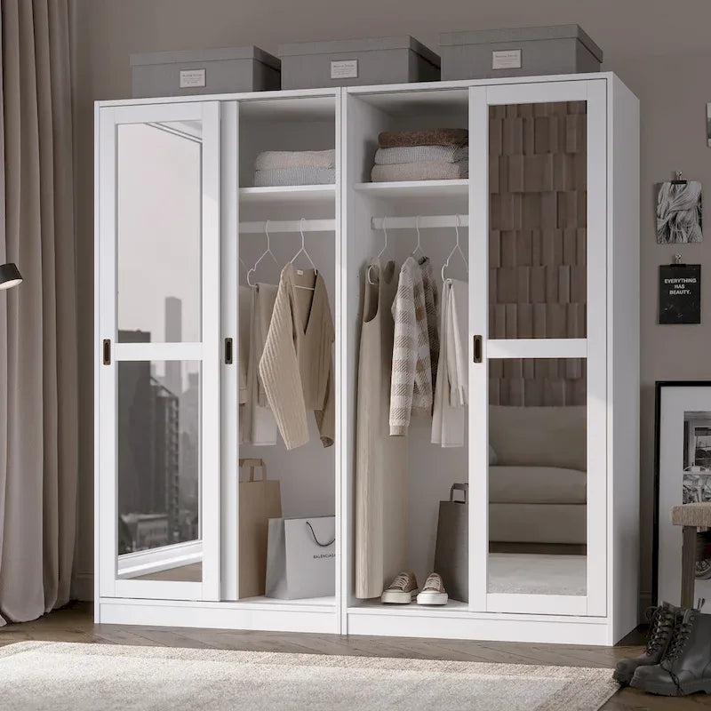 Système de dressing modulaire en pin massif, portes coulissantes, extensible de 91 à 274 cm de large, 183 cm de haut