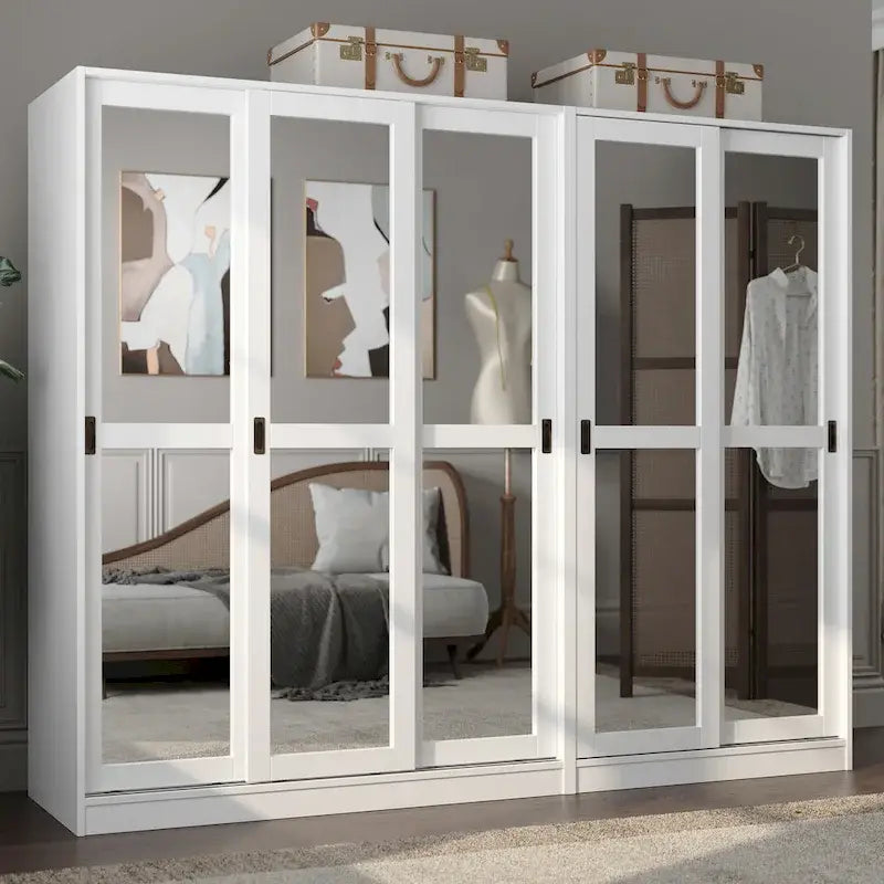 Système de dressing modulaire en pin massif, portes coulissantes, extensible de 91 à 274 cm de large, 183 cm de haut