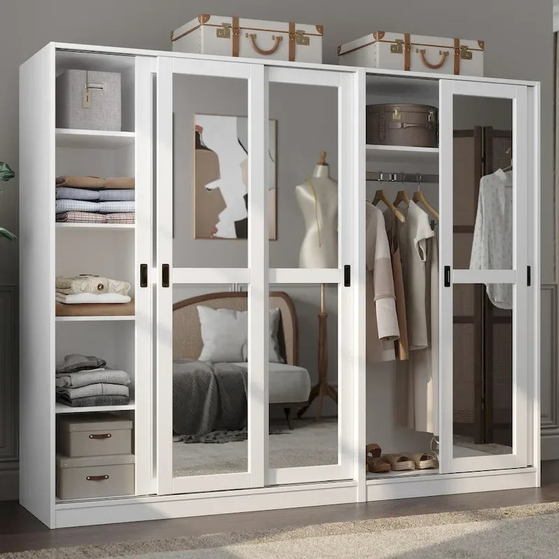 Système de dressing modulaire en pin massif, portes coulissantes, extensible de 91 à 274 cm de large, 183 cm de haut