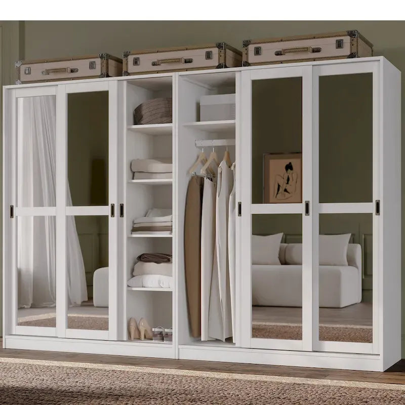 Système de dressing modulaire en pin massif, portes coulissantes, extensible de 91 à 274 cm de large, 183 cm de haut