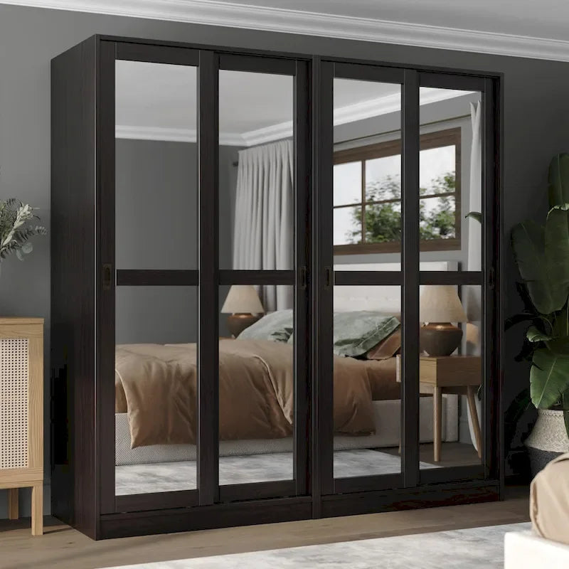 Système de dressing modulaire en pin massif, portes coulissantes, extensible de 91 à 274 cm de large, 183 cm de haut