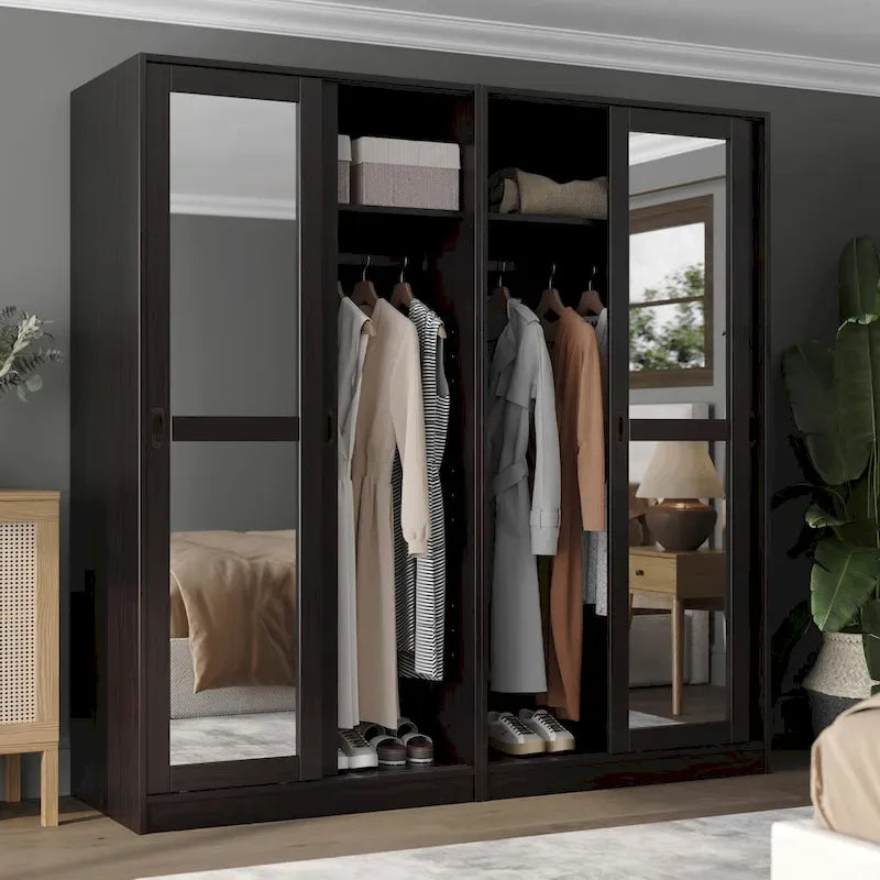 Système de dressing modulaire en pin massif, portes coulissantes, extensible de 91 à 274 cm de large, 183 cm de haut