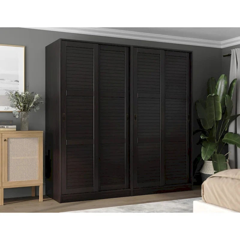 Système de dressing modulaire en pin massif, portes coulissantes, extensible de 91 à 274 cm de large, 183 cm de haut