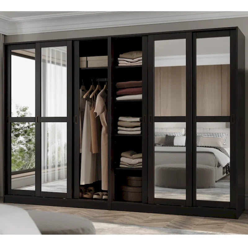 Système de dressing modulaire en pin massif, portes coulissantes, extensible de 91 à 274 cm de large, 183 cm de haut