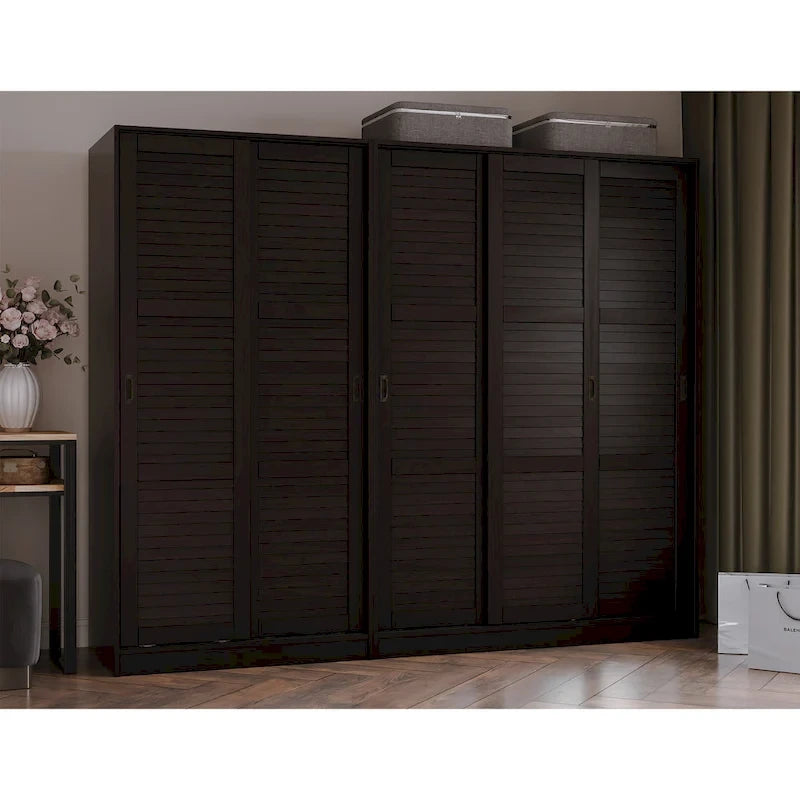 Système de dressing modulaire en pin massif, portes coulissantes, extensible de 91 à 274 cm de large, 183 cm de haut
