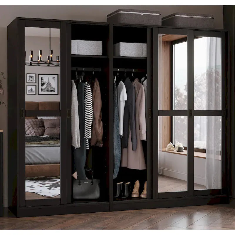 Système de dressing modulaire en pin massif, portes coulissantes, extensible de 91 à 274 cm de large, 183 cm de haut