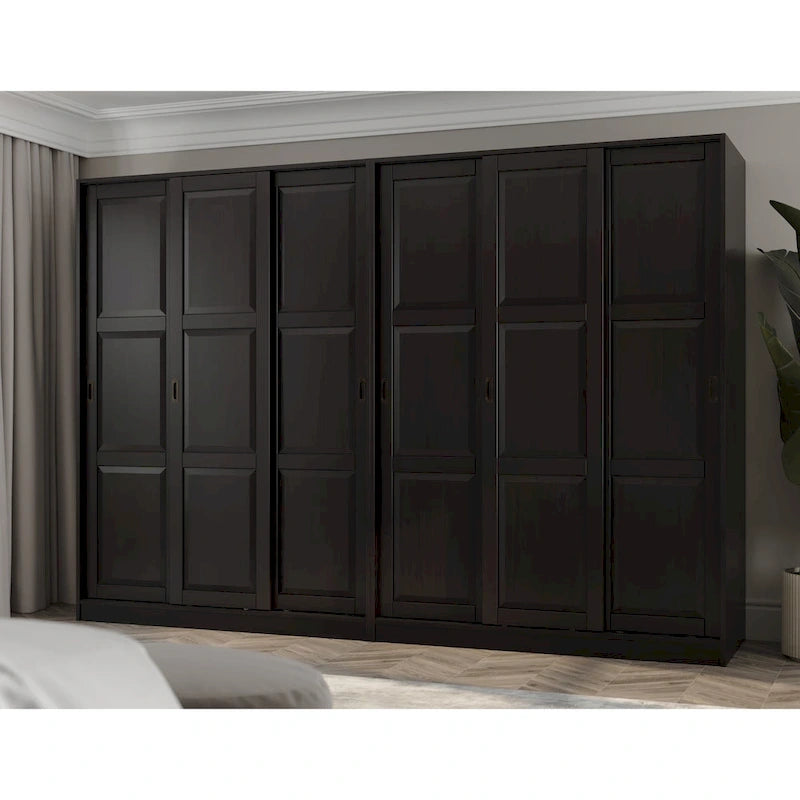 Système de dressing modulaire en pin massif, portes coulissantes, extensible de 91 à 274 cm de large, 183 cm de haut