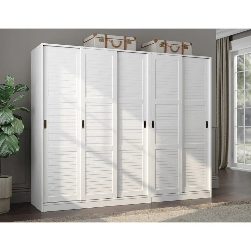 Système de dressing modulaire en pin massif, portes coulissantes, extensible de 91 à 274 cm de large, 183 cm de haut