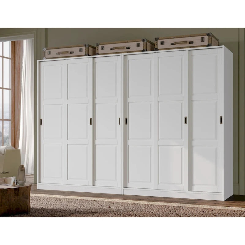 Système de dressing modulaire en pin massif, portes coulissantes, extensible de 91 à 274 cm de large, 183 cm de haut