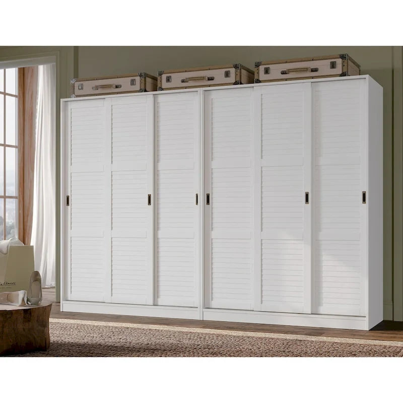 Système de dressing modulaire en pin massif, portes coulissantes, extensible de 91 à 274 cm de large, 183 cm de haut
