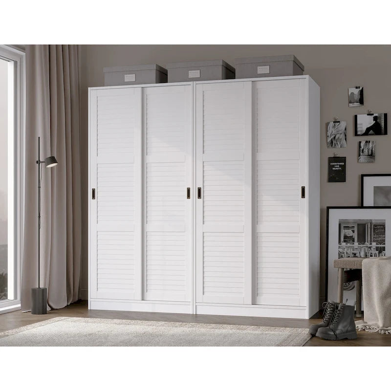 Système de dressing modulaire en pin massif, portes coulissantes, extensible de 91 à 274 cm de large, 183 cm de haut