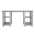 Bureau d'écriture effet miroir 56"L, 4 étagères ouvertes, finition argent mat, bureau à domicile style glamour