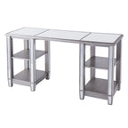 Bureau d'écriture effet miroir 56"L, 4 étagères ouvertes, finition argent mat, bureau à domicile style glamour