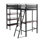 Lit superposé jumeau sur jumeau avec bureau intégré et étagères, compatible moniteur 40", style fibre de carbone