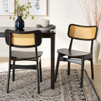 Tafari Mid-Century Modern Wood and Rattan 2-Piece Dining Chair Set