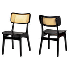 Lot de 2 chaises de salle à manger en bois d'hévéa et rotin tissé style Mid-Century, dossier incurvé, 46 cm L x 79 cm H