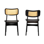 Lot de 2 chaises de salle à manger en bois d'hévéa et rotin tissé style Mid-Century, dossier incurvé, 46 cm L x 79 cm H