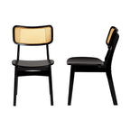 Lot de 2 chaises de salle à manger en bois d'hévéa et rotin tissé style Mid-Century, dossier incurvé, 46 cm L x 79 cm H