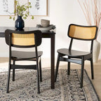 Lot de 2 chaises de salle à manger en bois d'hévéa et rotin tissé style Mid-Century, dossier incurvé, 46 cm L x 79 cm H