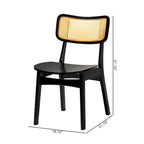 Lot de 2 chaises de salle à manger en bois d'hévéa et rotin tissé style Mid-Century, dossier incurvé, 46 cm L x 79 cm H