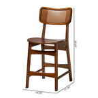 Lot de 2 chaises de salle à manger en bois d'hévéa et rotin tissé style Mid-Century, dossier incurvé, 46 cm L x 79 cm H
