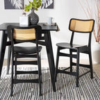 Lot de 2 chaises de salle à manger en bois d'hévéa et rotin tissé style Mid-Century, dossier incurvé, 46 cm L x 79 cm H