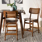 Lot de 2 chaises de salle à manger en bois d'hévéa et rotin tissé style Mid-Century, dossier incurvé, 46 cm L x 79 cm H