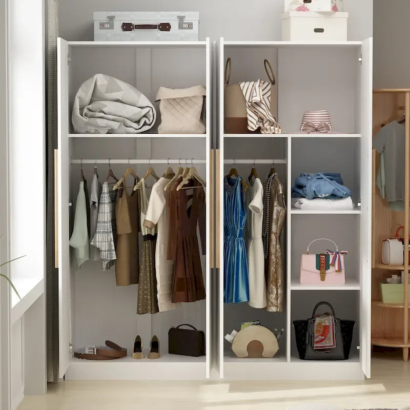 Armoire de penderie autoportante à 2 sections, tringle de suspension et étagères de rangement, modulable, séparateur de pièce