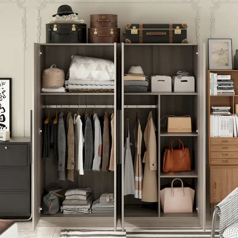 Armoire de penderie autoportante à 2 sections, tringle de suspension et étagères de rangement, modulable, séparateur de pièce