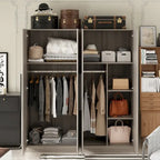 Armoire de penderie autoportante à 2 sections, tringle de suspension et étagères de rangement, modulable, séparateur de pièce