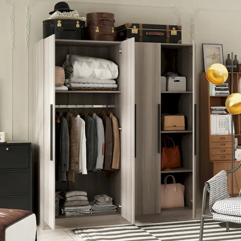 Armoire de penderie autoportante à 2 sections, tringle de suspension et étagères de rangement, modulable, séparateur de pièce