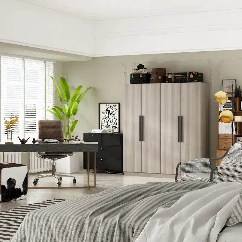 Armoire de penderie autoportante à 2 sections, tringle de suspension et étagères de rangement, modulable, séparateur de pièce