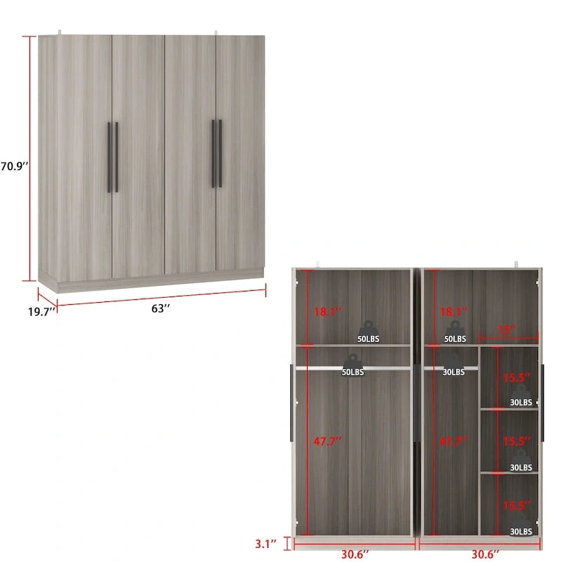 Armoire de penderie autoportante à 2 sections, tringle de suspension et étagères de rangement, modulable, séparateur de pièce